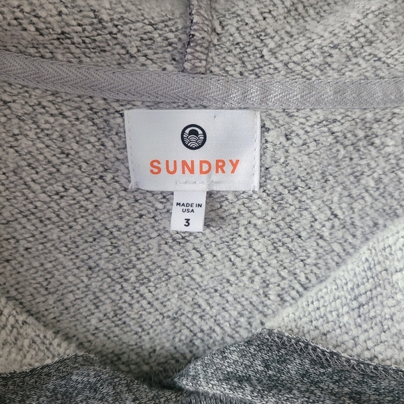 SUNDRY‎ Varsity Stripes Hoodie Sweatshirt Size 3 Drawstring Gray Yellow Hooded - Picture 2 of 7